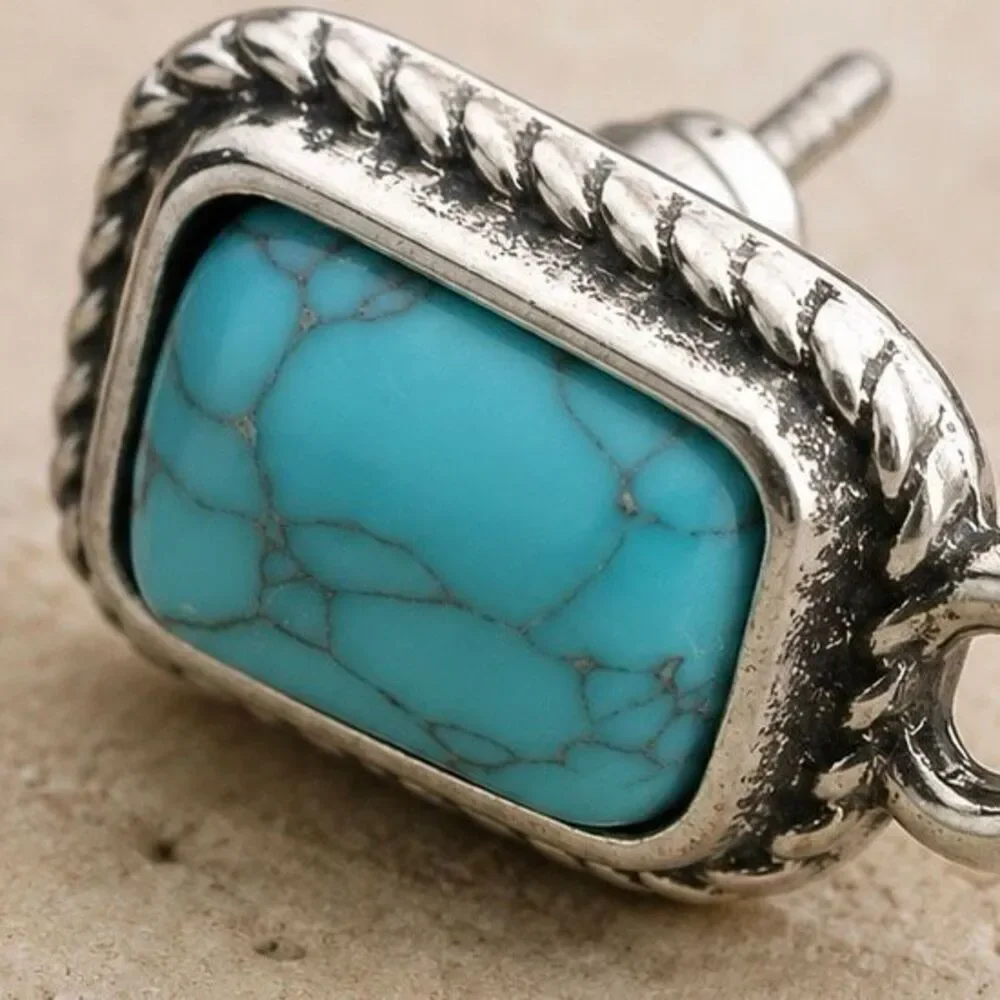 Thunderbird Drop Earrings Silver Tone Faux Turquoise Stone
